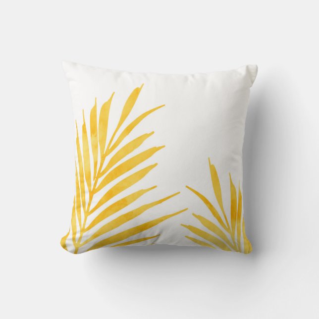 Golden Yellow Watercolor Palm Fronds 2 Cushion (Front)