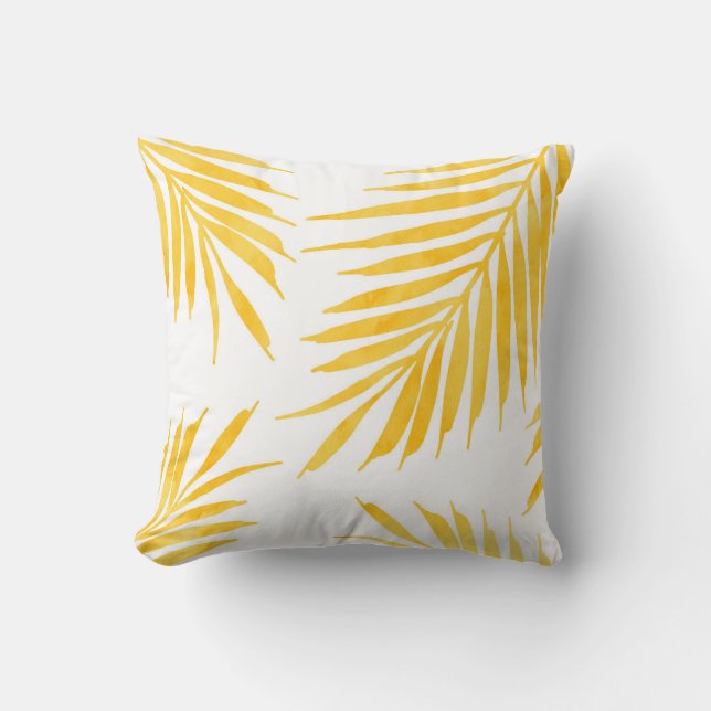  Golden Yellow Watercolor Palm Fronds  Cushion (Front)