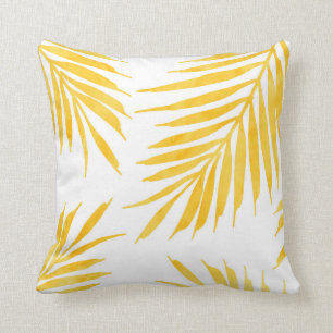 Golden Yellow Watercolor Palm Fronds  Cushion