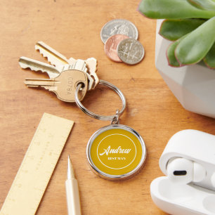 Golden Yellow Wedding Best Man Personalised Key Ring