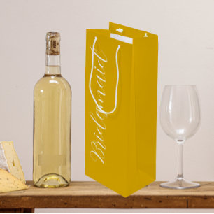 Golden Yellow Wedding Bridesmaid Stylised Script Wine Gift Bag