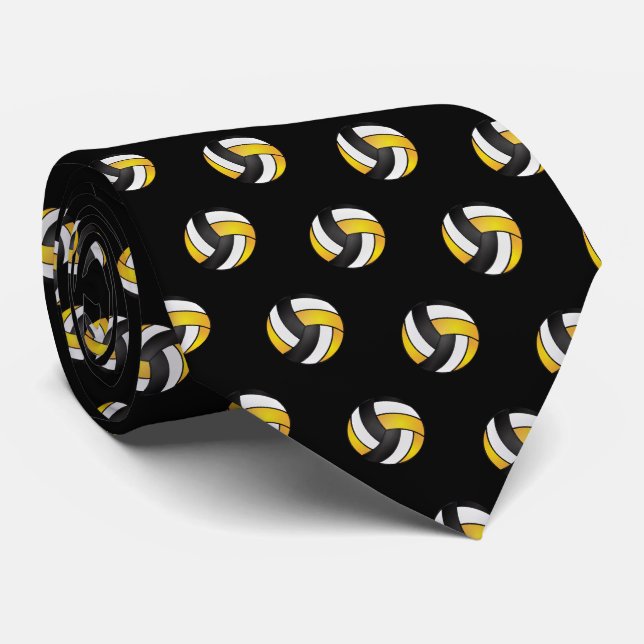 Golden Yellow, White and Black Volleyball Tie (Rolled)