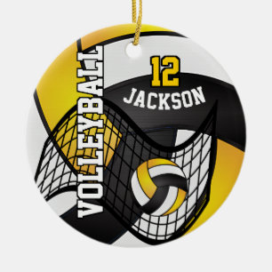 Golden Yellow, White & Black Volleyball 🏐 Ceramic Tree Decoration