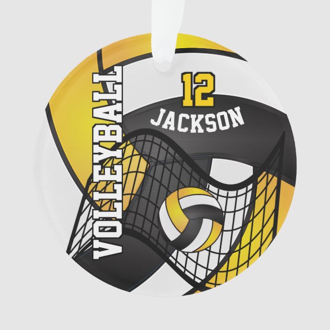 Golden Yellow, White & Black Volleyball 🏐❤ Ornament (Front)