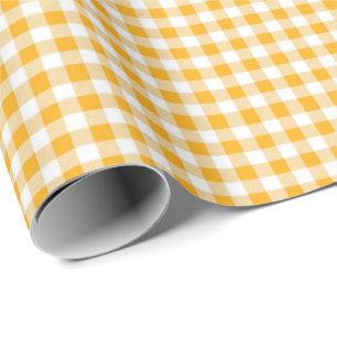 Golden Yellow   White Gingham Wrapping Paper