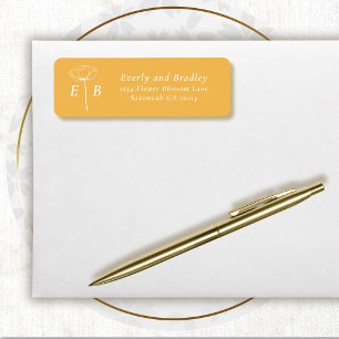 Golden Yellow White Monogram Floral Accent Address