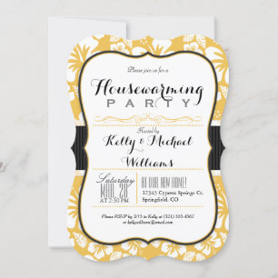 Golden Yellow & White Tropical Housewarming Party Invitation