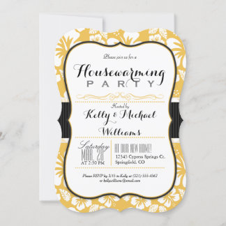Golden Yellow & White Tropical Housewarming Party Invitation