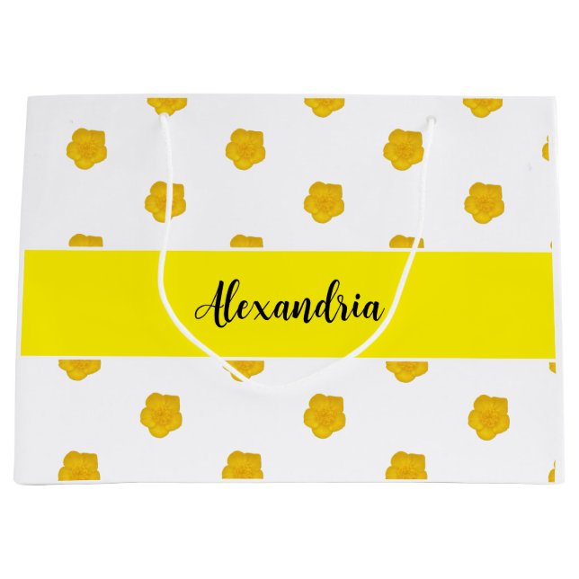 Golden Yellow Wildflower  Monogram Name Gift Bag (Front)