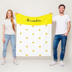 Golden Yellow Wildflower Photo Name Monogram Fleece Blanket