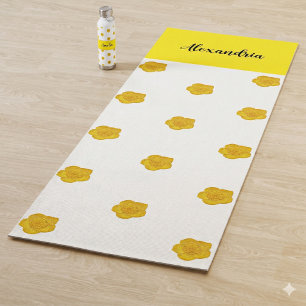 Golden Yellow Wildflower Photo Name Monogram Yoga Mat