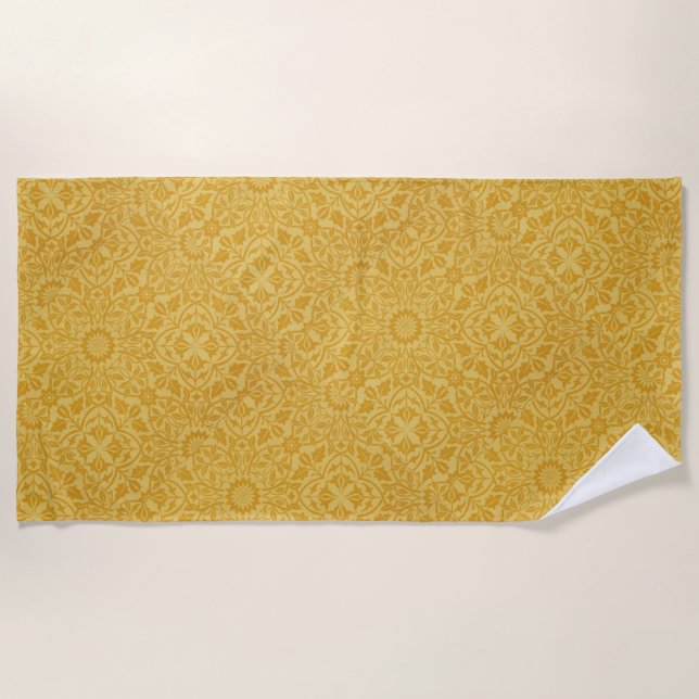 Golden Yellow William Morris Floral Beach Towel (Front)