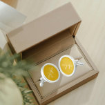 Golden Yellow with White Stylised Monogram Cufflinks<br><div class="desc">A pair of sterling silver plated, round cufflinks for fashionable man to match his outfit that feature a trendy, golden yellow colour along with his name printed in white, upper case letters and superimposed with white, stylised initials. Personalise your cufflinks by editing and replacing name and initials as desired. A...</div>
