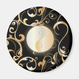 Golden Yin & Yang with scrolls Magnet