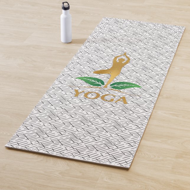 Golden YOGA Text and Silhouette on Black Pattern Mat (In Situ)