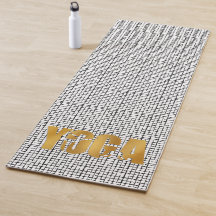 Golden YOGA text with Silhouette on Black Pattern