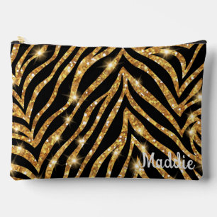Golden Zebra Glittery Pattern Accessory Pouch