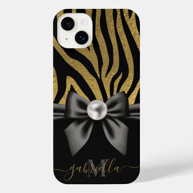 Golden Zebra Print and Bow iPhone Case (Back)