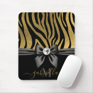 Golden Zebra Print and Bow Mouse Mat