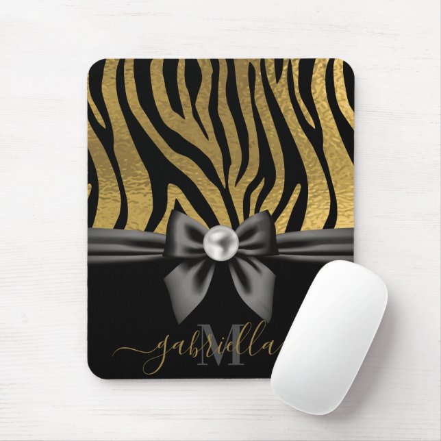 Golden Zebra Print and Bow Mouse Mat (With Mouse)