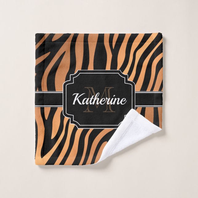 Golden Zebra Print Bath Towel Set (Wash Cloth)
