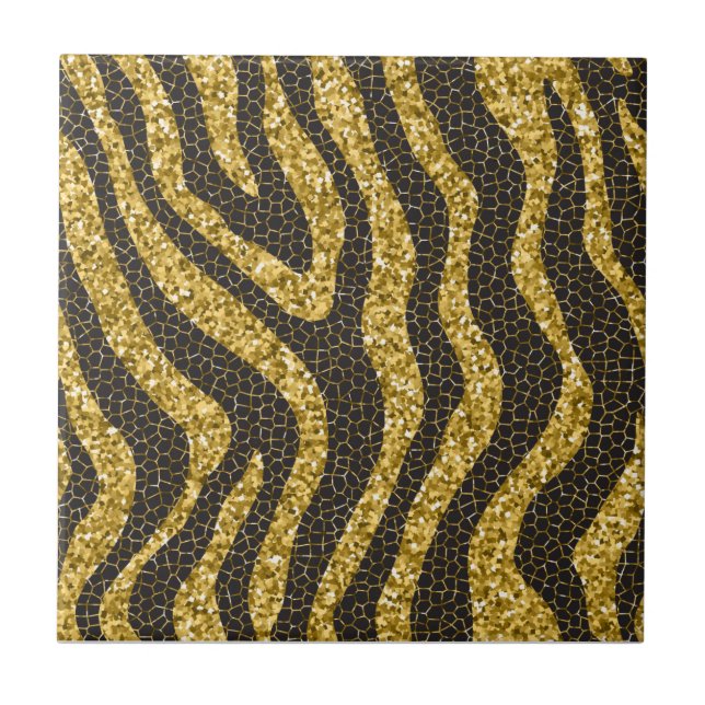 golden zebra print, zebra skin pattern, zebra art tile (Front)