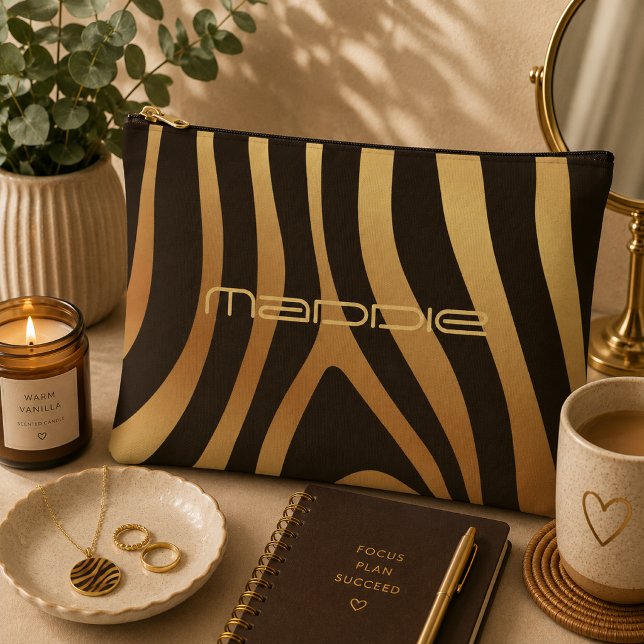 Golden Zebra Stripes Pattern  Accessory Pouch (Creator Uploaded)