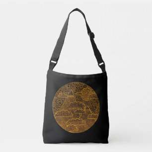 Golden Zen Landscape on Black Tote Bag