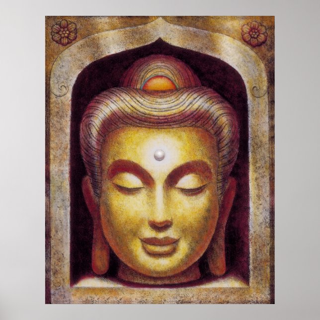 Golden Zen Meditation Buddha Spiritual Art Poster (Front)