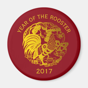 Golden Zodiac 2017 Rooster Year round magnet