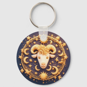 Golden Zodiac Aries Symbol Key Ring