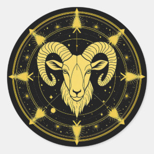 Golden Zodiac Symbol of Aries Classic Round Sticker