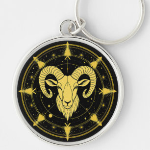 Golden Zodiac Symbol of Aries Key Ring