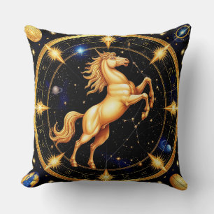 Golden Zodiac Wheel Depicting a Archer Cushion