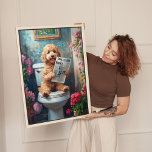 Goldendoodle Art Bathroom Humour Canvas Print<br><div class="desc">Bring a dose of joy and whimsy to your walls with this hilarious art print featuring a loveable goldendoodle casually reading the "Dog News" while perched on a toilet. Surrounded by vibrant florals and playful charm, this humourous dog art is perfect for adding personality to your bathroom, powder room, or...</div>