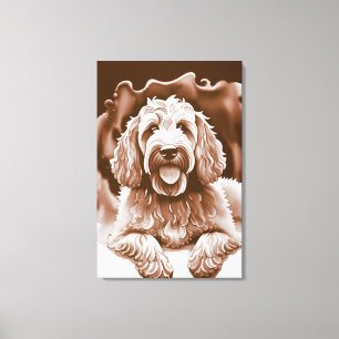 Goldendoodle Art "Happy Dog" Warm Neutral Colours Canvas Print