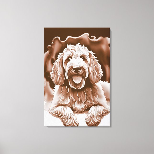 Goldendoodle Art "Happy Dog" Warm Neutral Colours Canvas Print (Front)
