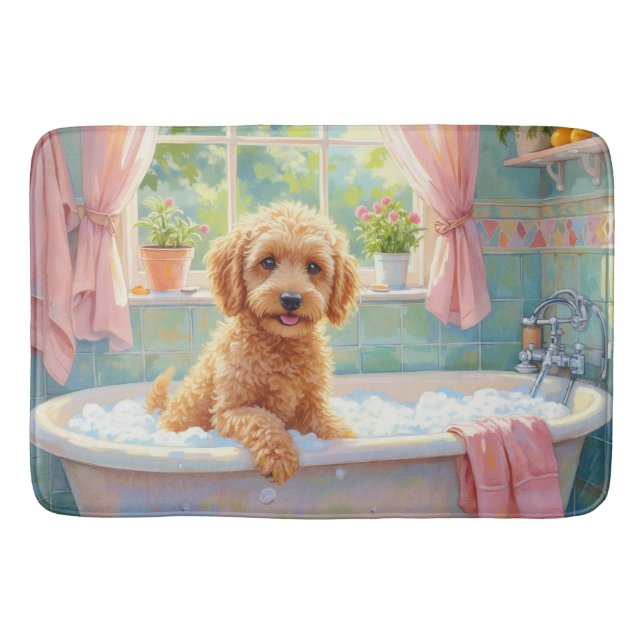 Goldendoodle Bath Time Cute Bathroom Decor Mat (Front)