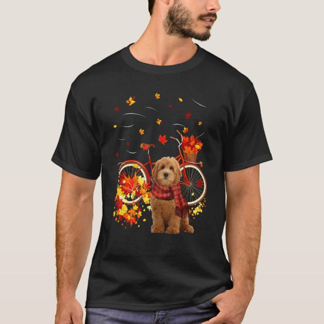 Goldendoodle Bike Autumn Dog Leaf Fall Fall Y'all T-Shirt (Front)