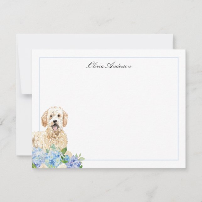Goldendoodle Blue Hydrangea Personalised Card (Front)