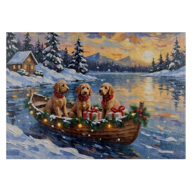 Goldendoodle Christmas Boat Holiday Cutting Board (Front)