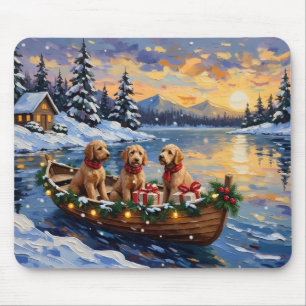 Goldendoodle Christmas Boat Holiday Mouse Mat