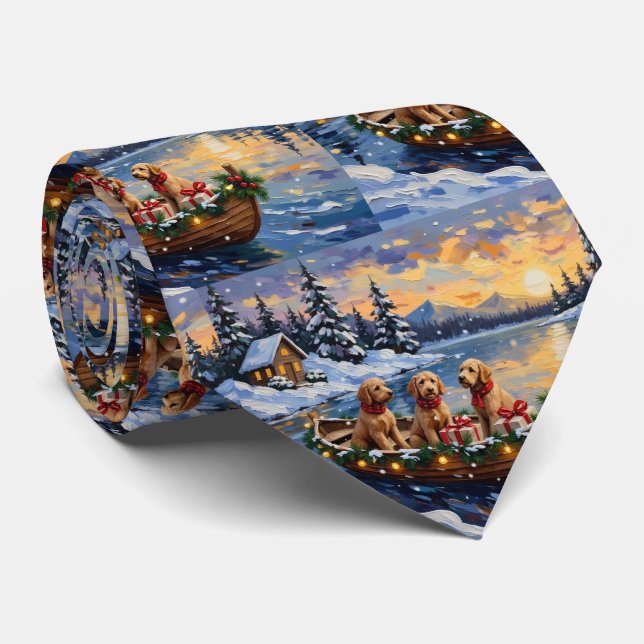 Goldendoodle Christmas Boat Holiday Tie (Rolled)
