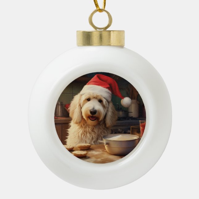 Goldendoodle Christmas Cookies Holiday Ceramic Ball Christmas Ornament (Front)