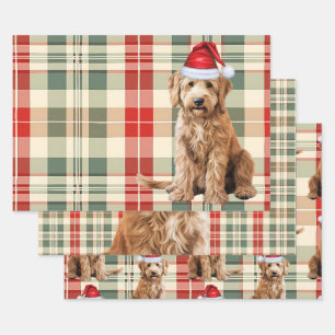 Goldendoodle Christmas Dog Red Holiday Plaid Wrapping Paper Sheet