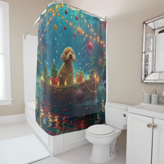 Goldendoodle Christmas Festive Voyage Shower Curtain (In Situ)