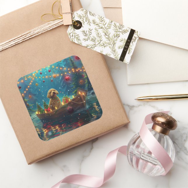 Goldendoodle Christmas Festive Voyage Square Sticker (Gifting)