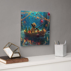 Goldendoodle Christmas Festive Voyage Square Wall Clock
