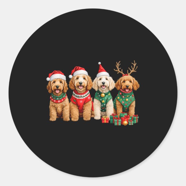 Goldendoodle Christmas Golden Doodle Pajamas For W Classic Round Sticker (Front)
