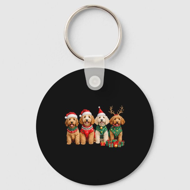 Goldendoodle Christmas Golden Doodle Pajamas For W Key Ring (Front)